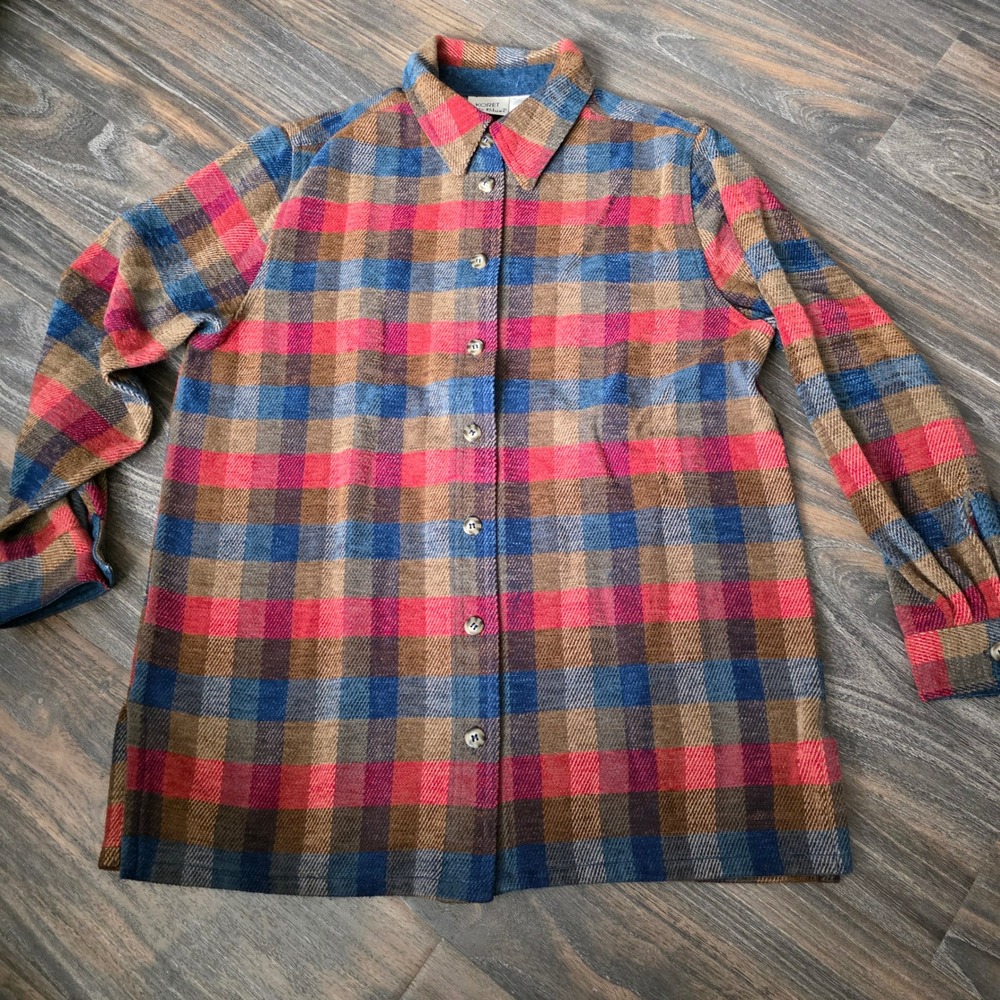 Koret City Blues Plaid Button Up Long Sleeve‎ Shirt Women's Medium